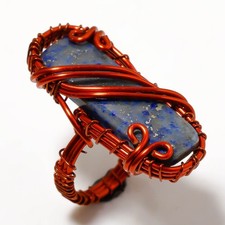 Lapis lazuli Gemstone Handmade Antique Wire Wrap Copper Jewelry Ring 7" PG 642