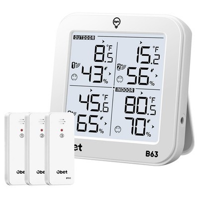 Wireless Indoor Outdoor Thermometer 3 Sensors Digital Temperature & Humidity
