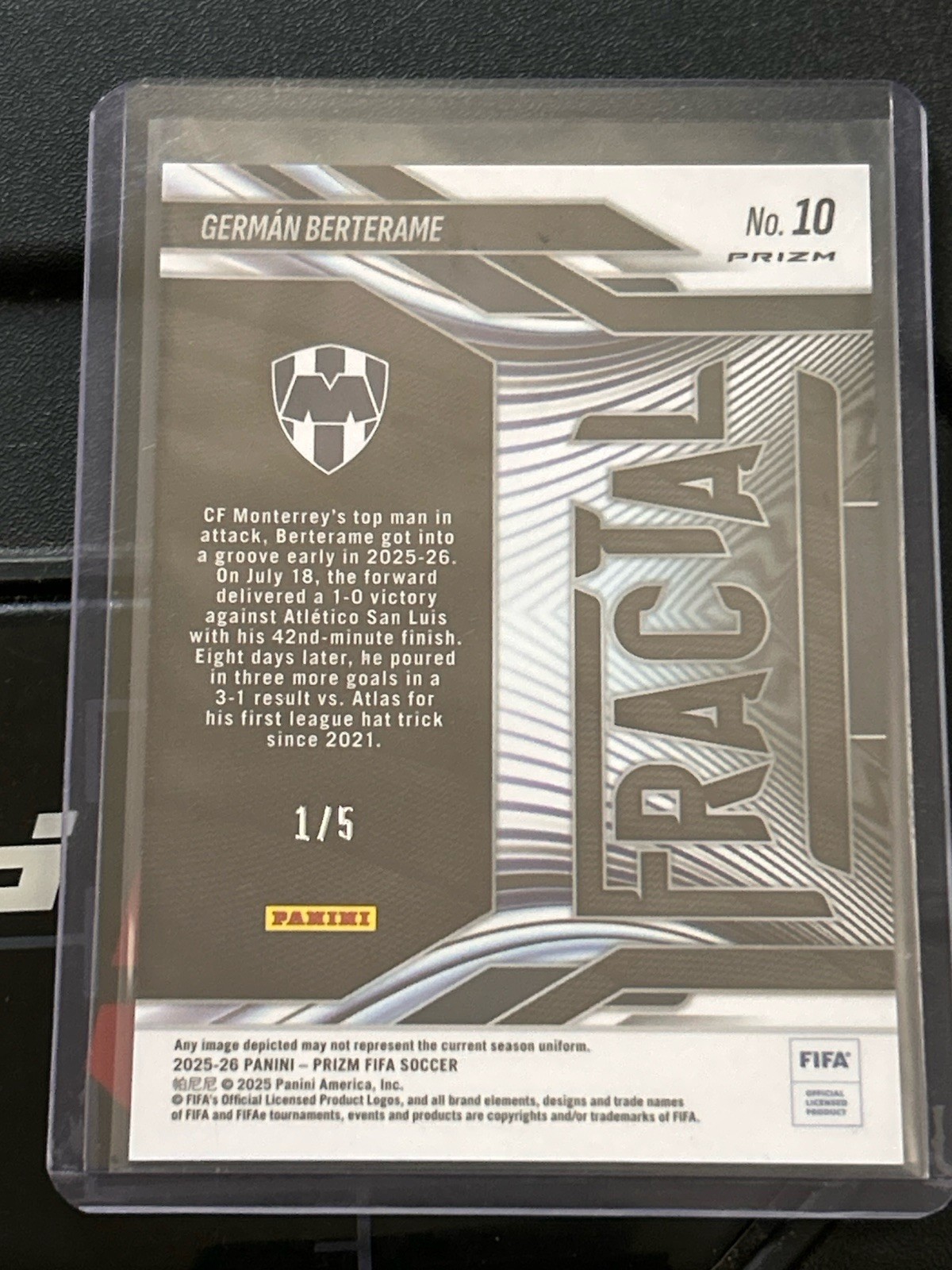 2025-26 Panini Prizm FIFA Soccer Germán Berterame Blue Shimmer Rookie /5 view 2