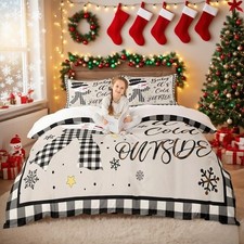 Kids Christmas Snowman Duvet Cover Set Full Size,Snowflake Winter Bedding,Girls