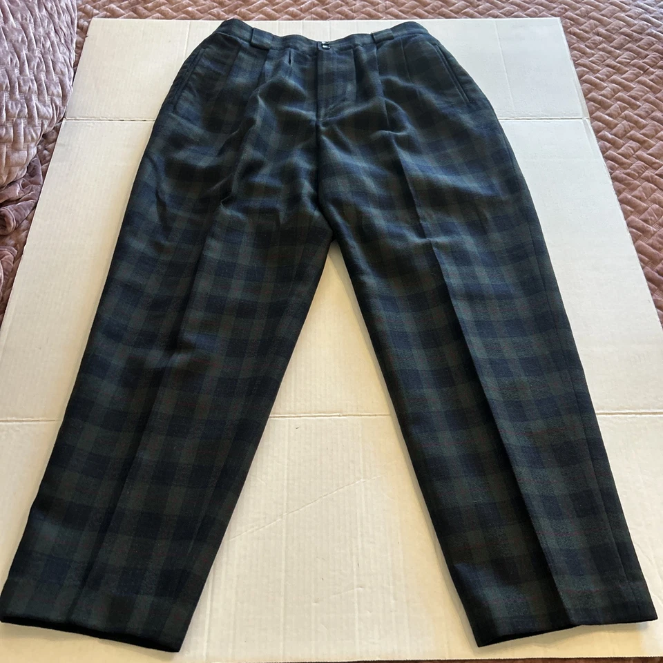 Винтажные женские сигареты 60-х размер 16 брюки 100% шерсть мод синий тартан клетка высокая талия - Изображение 3 из 4