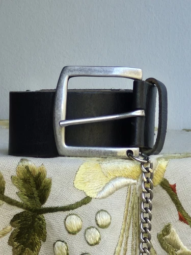 Vintage Armani Exchange Black Leather Nickel Tone Chain Biker Adjustable Belt
