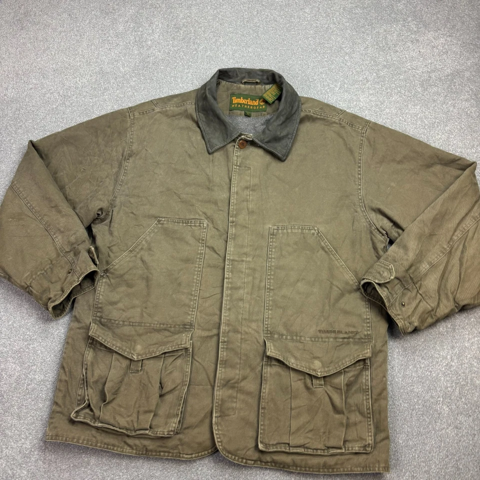 Timberland Jacket Adult Large Green Hunting Canvas Barn Chore Leather Lined Men - Image 2 of 4