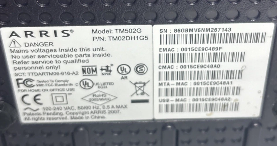 Arris TM502G Touchtone Telephony Modem TM502G w/ Power Adapter TM02DH105 - Image 4 of 4