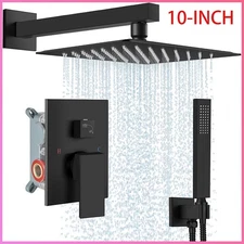 Black Shower Faucet Set 10 Inch Rainfall Shower Head Combo System w/ Mixer Valve