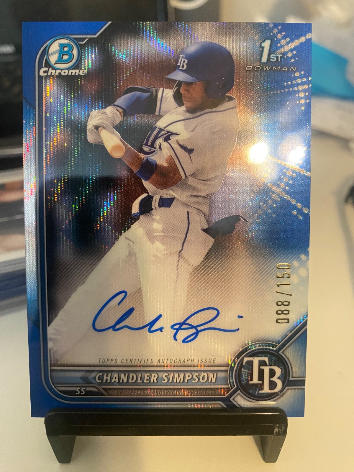 CHANDLER SIMPSON 2022 Bowman Chrome Draft 1st Blue Wave Auto Ref /150 #CDA-CSN