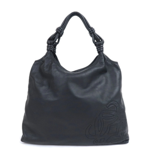 LOEWE Anagram Nappa Leather Knot Handles Handbag Black Silver HDW Authentic