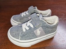 POLO Ralph Lauren Boys Sayer PS Gray Chambray Sneaker, Slip-On Shoe Size 4.5 NEW