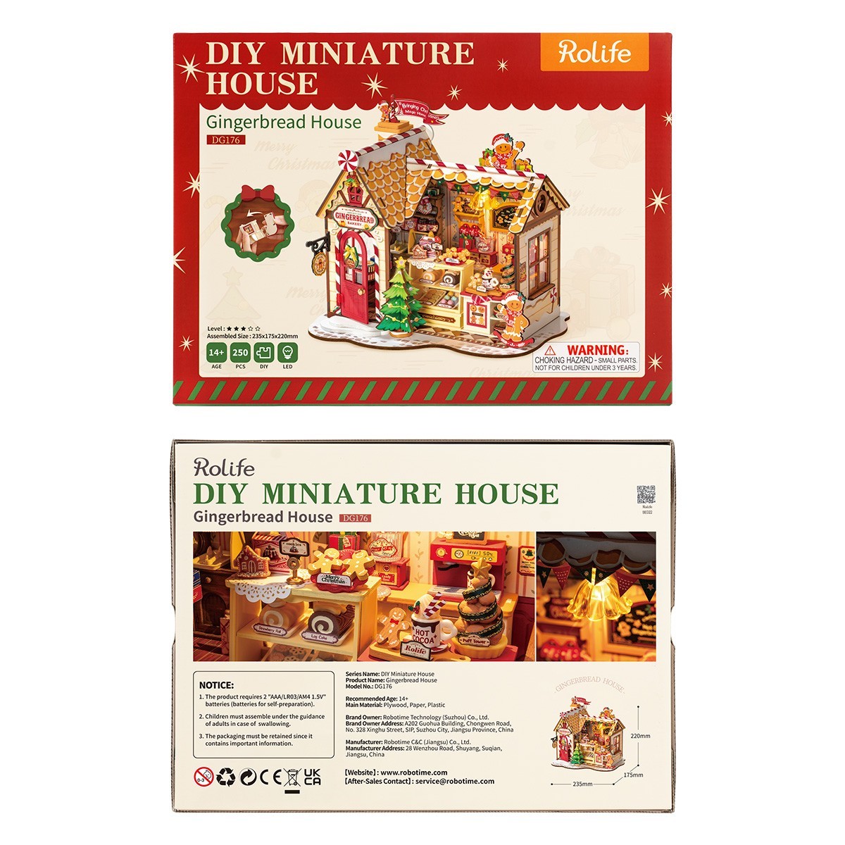 Rolife Wooden Miniature DollHouse 3D Puzzle Christmas Gingerbread LED Xmas Gifts