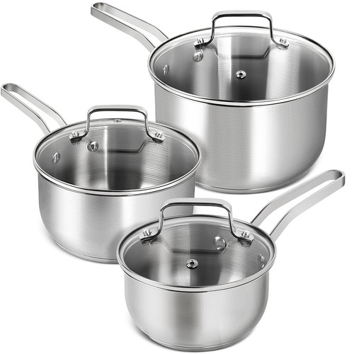 Stainless Steel Pot Set - 1QT & 2QT & 3QT Stainless Steel Sauce Pan with Lid,... - 第 1/7 張圖片