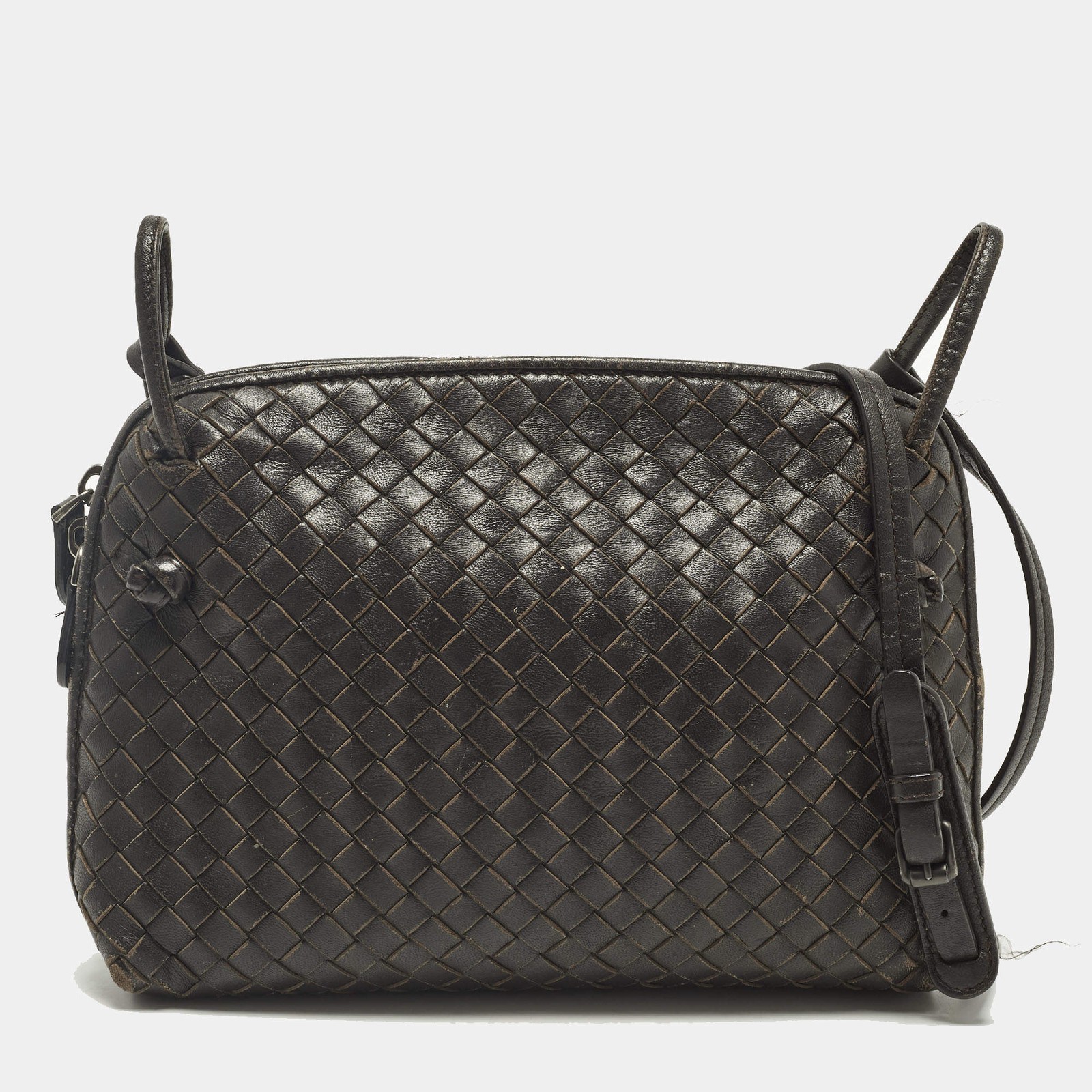 Bottega Veneta Nodini Dark Brown Intrecciato Leather Shoulder Bag