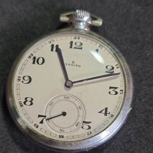 Antique metal chrome Zenith Pocket Watch c1920 ref4389