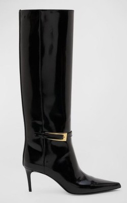 Saint Laurent Women's Black Hacker Pointed Toe Knee High Boot
