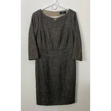 Women Rena Lange virgin wool half sleeve textured gold button dress, 10
