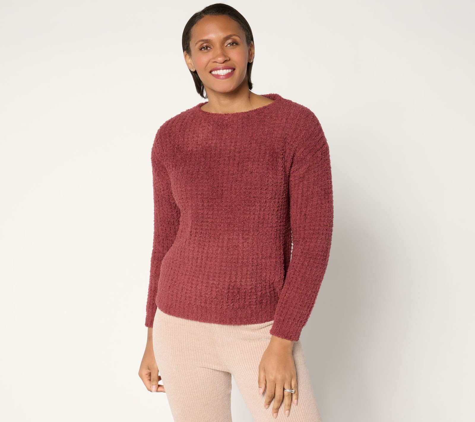 Barefoot Dreams Women's Top Sz M CozyChic Waffle Pullover Red A669591