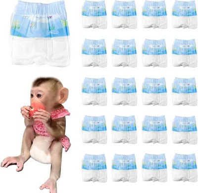 Disposable Monkey Diapers,Marmoset Diapers with Adjustable Elastic xxs, White 