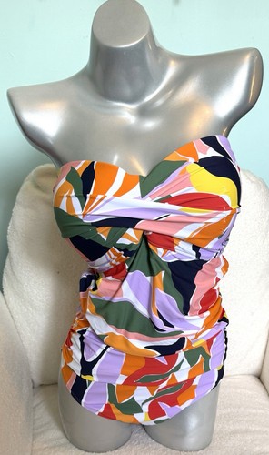 Anne Cole Womens One Piece Swimsuit Size 16 Twist Front Strapless Lilac Orange** - Picture 2 of 8
