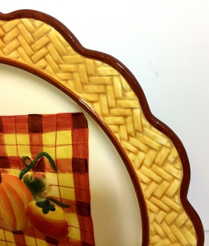 Ceramic Serving Tray Pumpkin 12" Round Platter Harvest Thanksgiving Fall - Picture 3 of 7