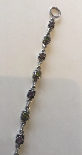 Vintage Modernist Purple Amethyst & Green Peridot .925 Sterling Silver Bracelet - Picture 6 of 8