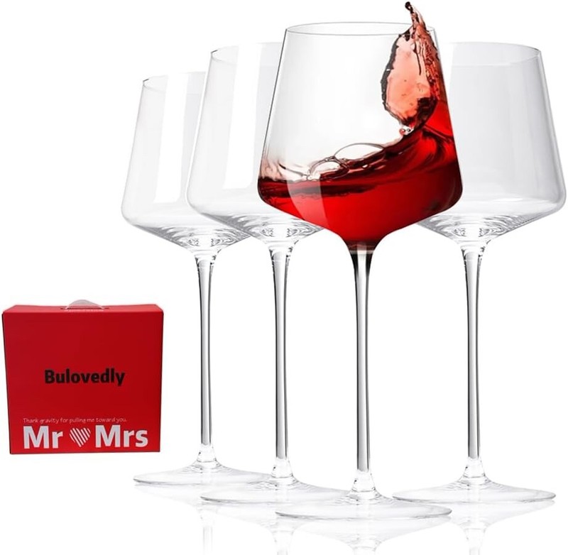 Red Wine Glasses Set of 4, Hand Blown Crystal Glasses-23 OZ,Large Burgundy Glass