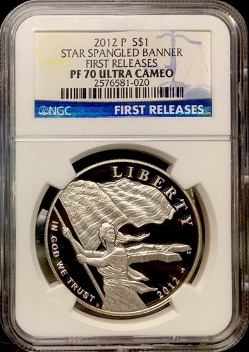 2012 STAR SPANGLED BANNER Silver Dollar NGC PF70💥FLAWLESS QUALITY💥FIRSTRELEASE - Picture 1 of 4