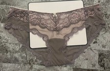 NWT VICTORIA'S SECRET ANGELS M TAUPE PINK FLORAL LACE MESH RARE BIKINI PANTIES