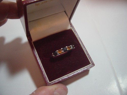 Vintage Solid Silver Ring-Stunning genuine golden citrine & black spinels-Size N - Picture 2 of 9