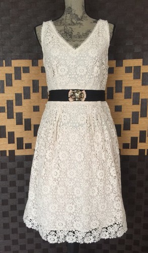 Lady by Yoana Baraschi Ivory Cotton Crochet Lace shift A-line Dress Women's L - Picture 9 of 12