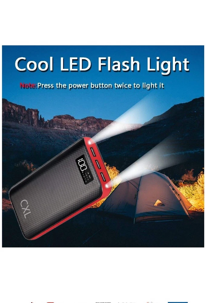24000mAh Power Bank with LCD Display & Dual Flashlights - High Capacity Portable Charger  