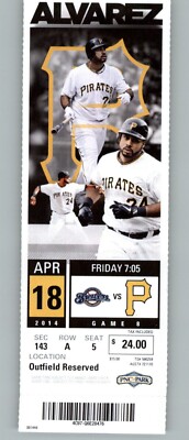 Milwaukee Brewers vs Pittsburgh Pirates 4/18/2014 Full Ticket  - Carlos Gómez HR