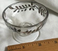 Clear Glass Round Open Salt Cellar on Pedestal - 2 5/8" diameter - Handpainted