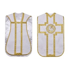 NEW White Agnus Dei Roman Chasuble Fiddleback Vestment 5pc Mass set, Casulla