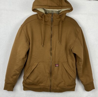 Wrangler Workwear Brown Full Zip Sherpa Lined Hoodie Jacket Mens