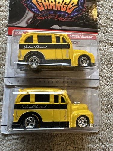 Hot Wheels SIGNED CHASE Larry’s GARAGE 2009 2 Set YELLOW SCHOOL BUSTED DRAG BUS - Picture 4 of 12