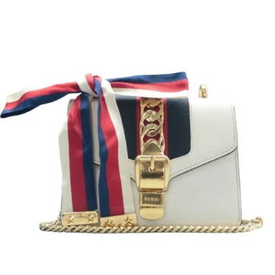 GUCCI Sylvie White Leather Shoulder Bag 403-122524