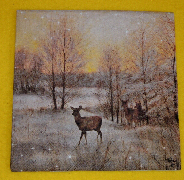 20 Servietten Rehe Sonnenuntergang Wald Winter 1 Packung Deer At Sunset Ambiente-image