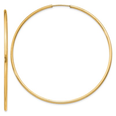 Real 14K Yellow Gold 1.5mm Polished Round Endless Hoop Earrings; Women & Men
