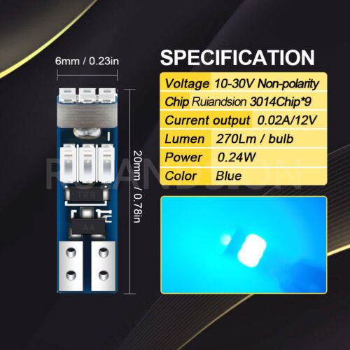 74 17 T5 W6W LED Wedge Mileage Instrument Panel Lamp Indicator Light Bulb 10-30V - Picture 9 of 12