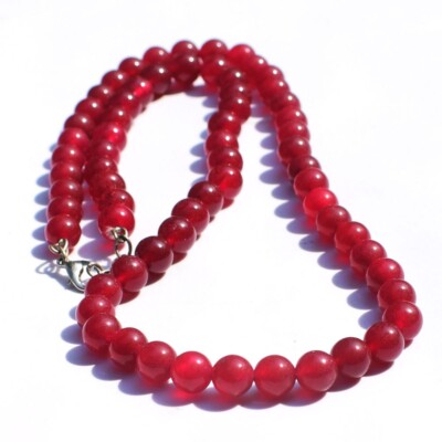 Royal 222 Cts Earth Mined Red Ruby Round Shape Beads Womens Necklace JK 08E356