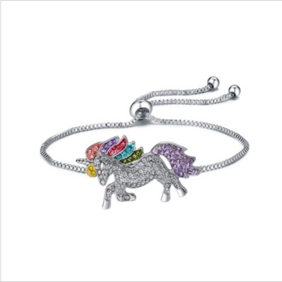 Shiny 925 Sterling Silver Cute Unicorn Fashion Women's Bracelet With Multi-Stone