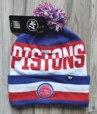 Detroit Pistons Men's '47 Brand beanie winter hat cuff knit pom tuque new  NBA