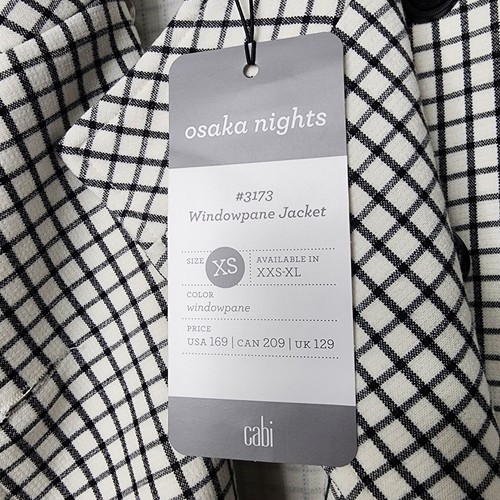 CABI Women's XS Black White Windowpane NWT Long Sleeve Button Blazer Jacket - Picture 3 of 12