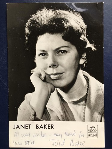 janet baker, mezzo soprano, signed postcard & letter