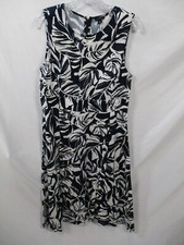 Ann Taylor Womens Dress 6 Blue Floral Cotton Round Neck Navy Zips Midi Woven