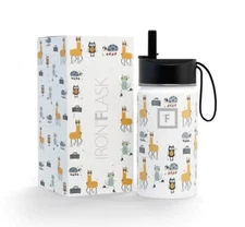 Iron Flask Kids 14 Oz Party Town BPA Free Stainless Water Bottle Llama Owl NIB