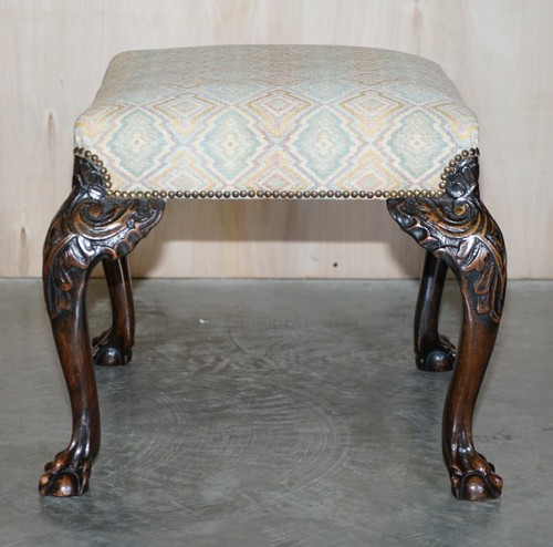 ANTIQUE 1 OF 2 18TH CENTURY CIRCA 1780 GEORGIAN CLAW & BALL CARVED WALNUT STOOLS - Picture 9 of 12
