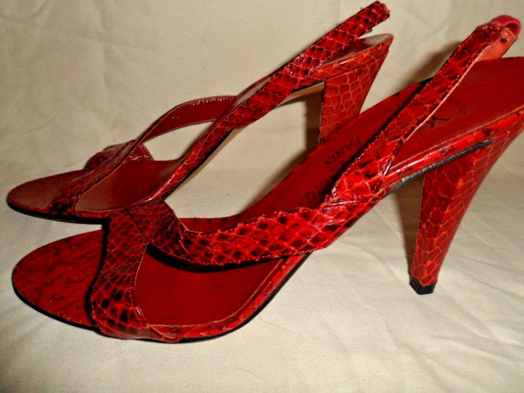 Sandali Yves Saint Laurent Paris pelle di serpente rosso Italia 7M cinturino tacco 4"