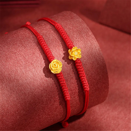 1pcs Pure 999 24k Yellow Gold Women 3d Small Lotus Rose Flower Bracelet 0.1-0.2g - Picture 1 of 5