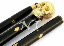 Skull Head Brass Solid Handle Antique Walking Stick Black Wooden Shaft Cane Gift