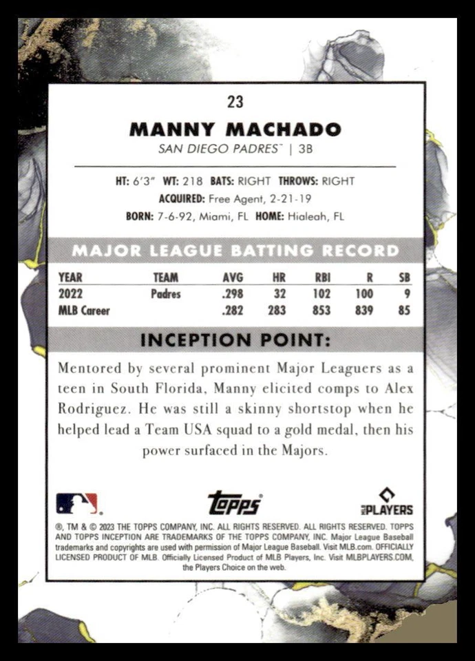 2023 Topps Inception #23 Manny Machado - Image 2 of 2